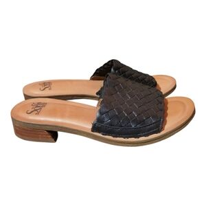 Sofft Ardee Woven Black Leather Slide Sandals Size 7.5